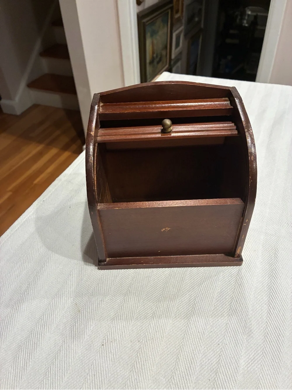Vintage Wooden Rolled-Top Recipe Box in Dark Brown